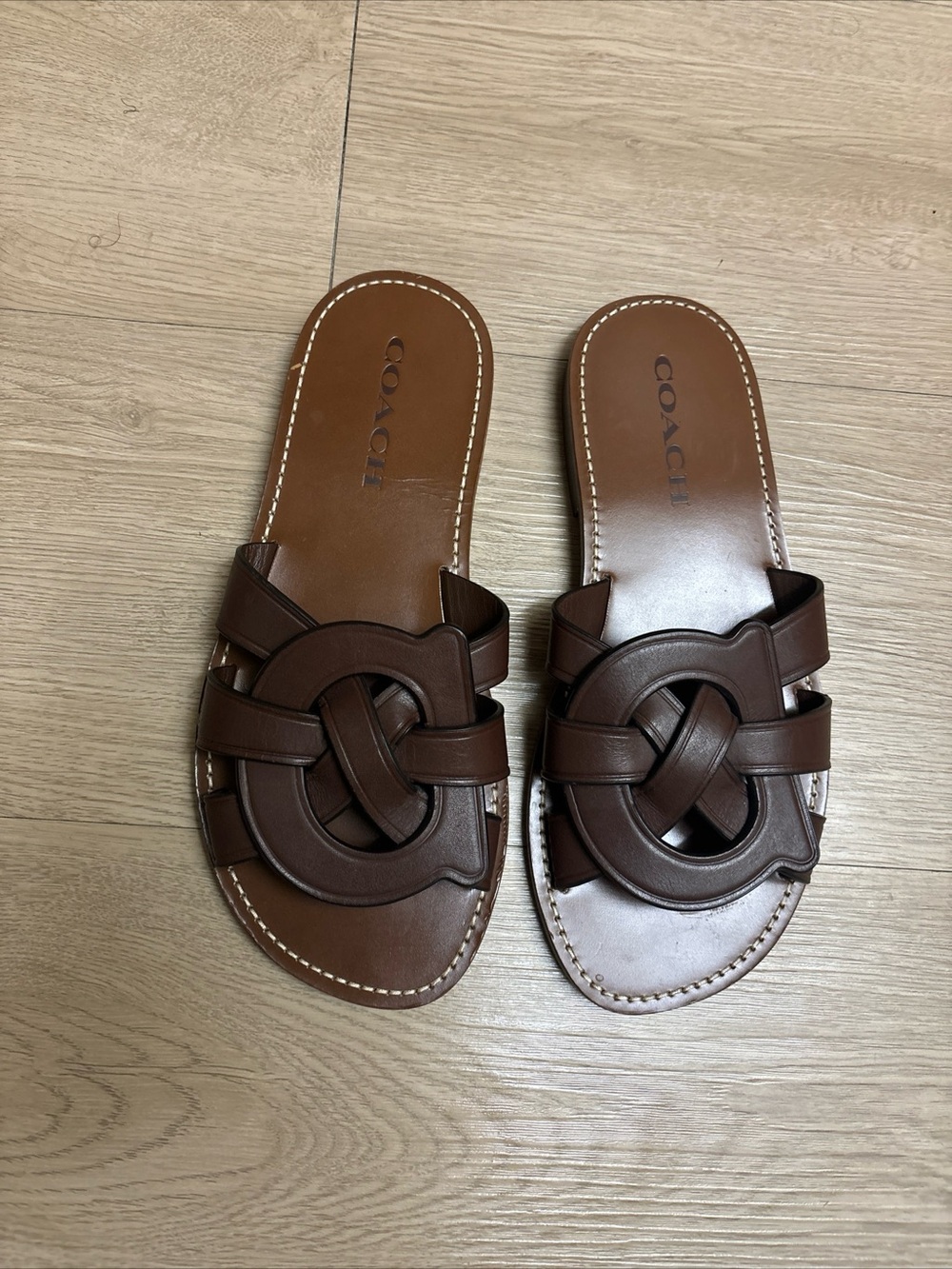 Coach Brown Leather Knot Slide Sandals